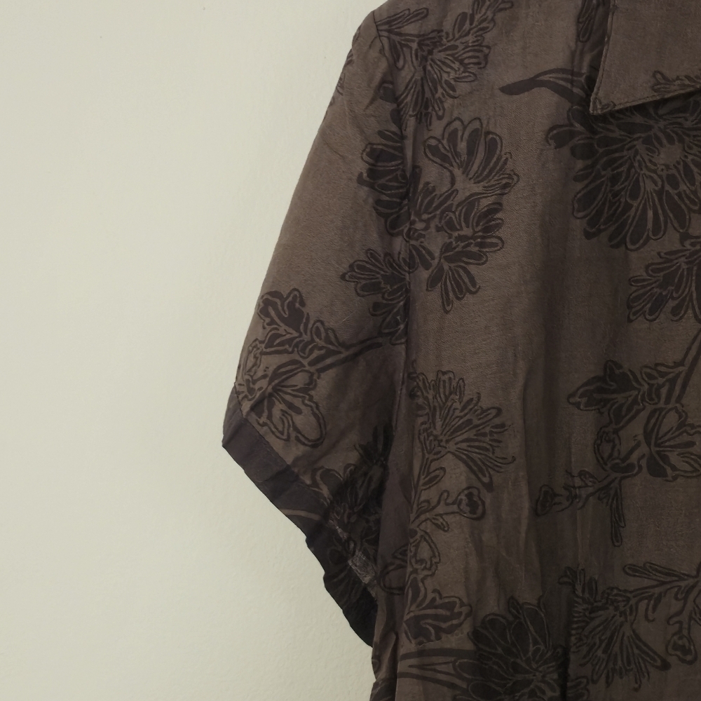 Denver Hayes XL Brown Floral Button-Down Blouse Botanical Nature Cottagecore - Picture 7 of 15